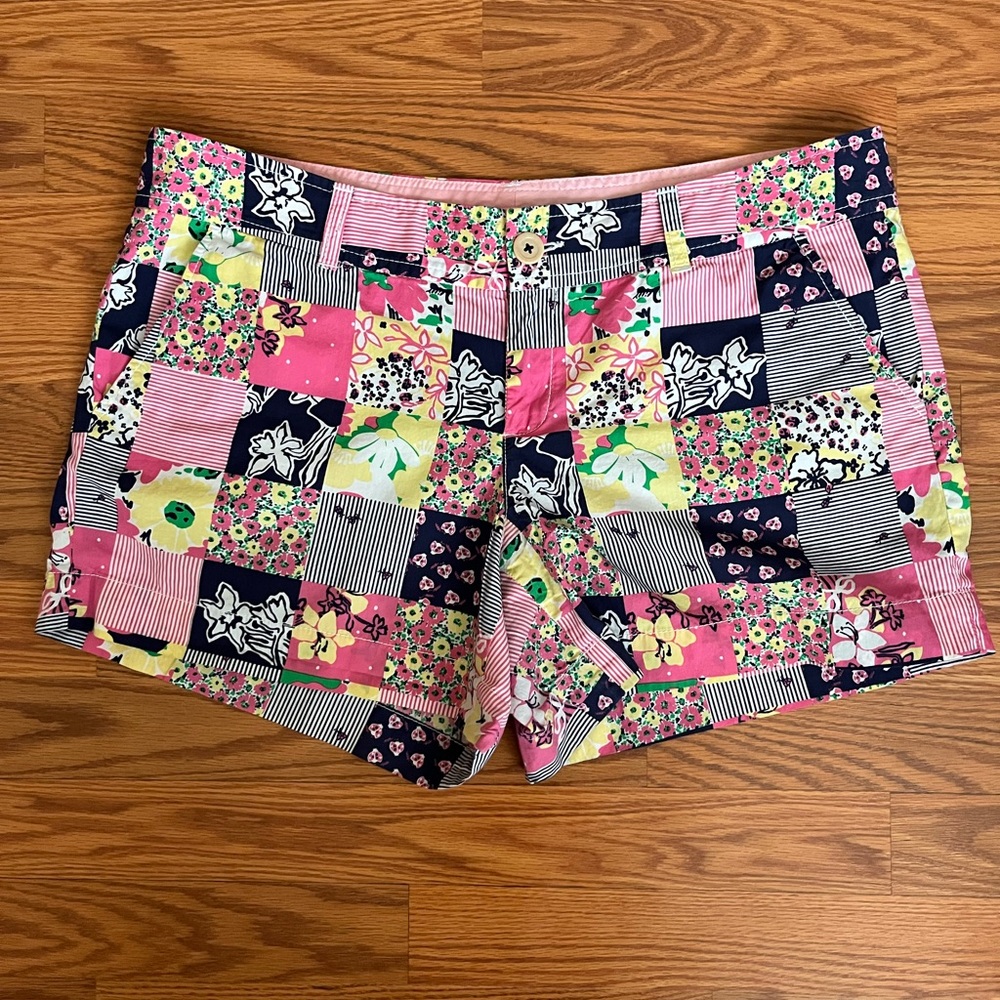 Lilly Pulitzer Pink and Blue Callahan Shorts Patchwork Design